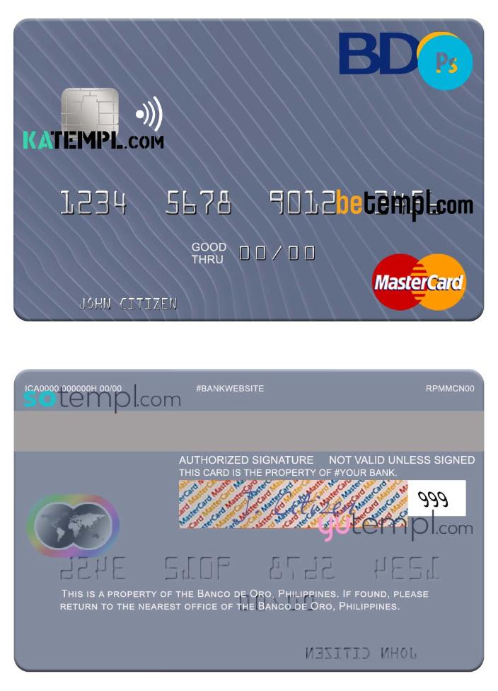 Philippines Banco de Oro mastercard, fully editable template in PSD format